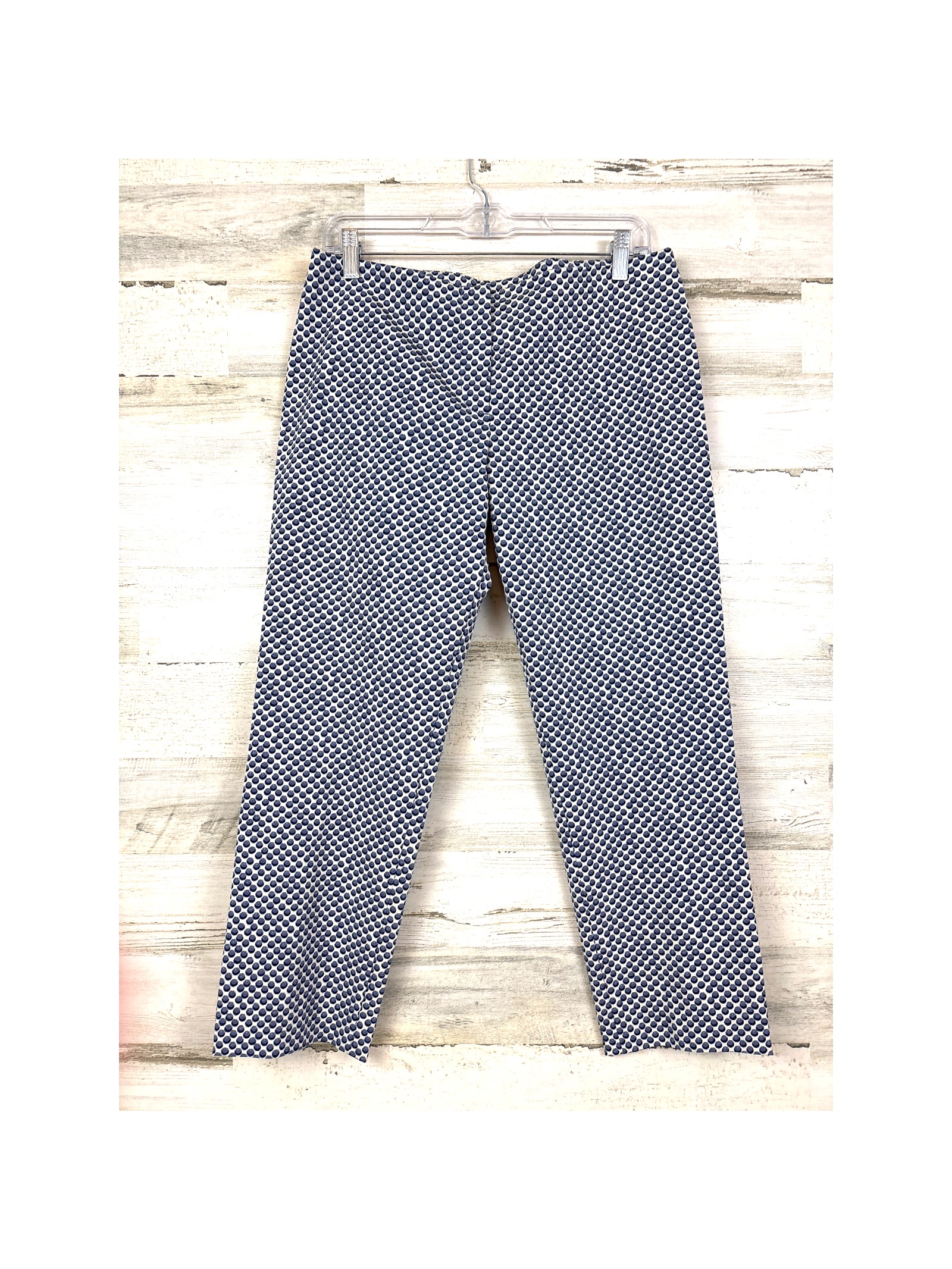 Tory Burch Women 8 Blue White Geo Lightweight Jacquard Flat-Front Designer Pants